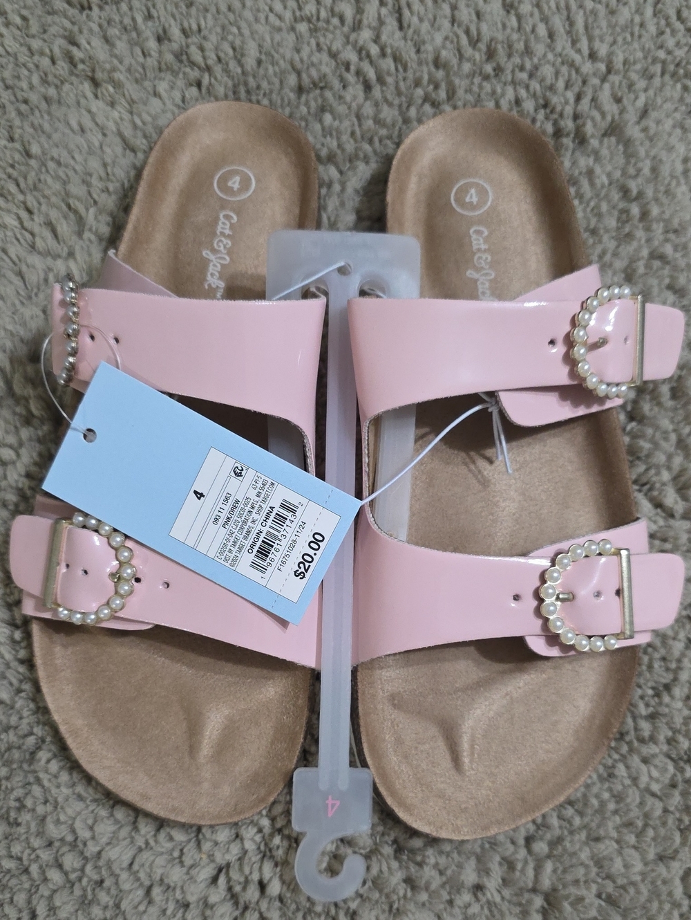 Cat & Jack Pink Pearl Buckle Slide Sandals - Girls